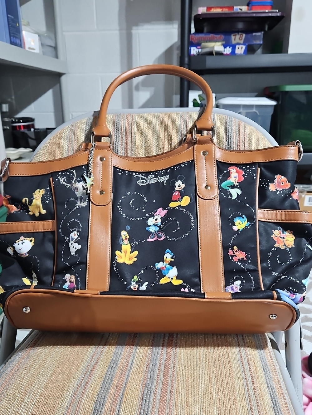 Disney Black Character Tote with Brown Trim